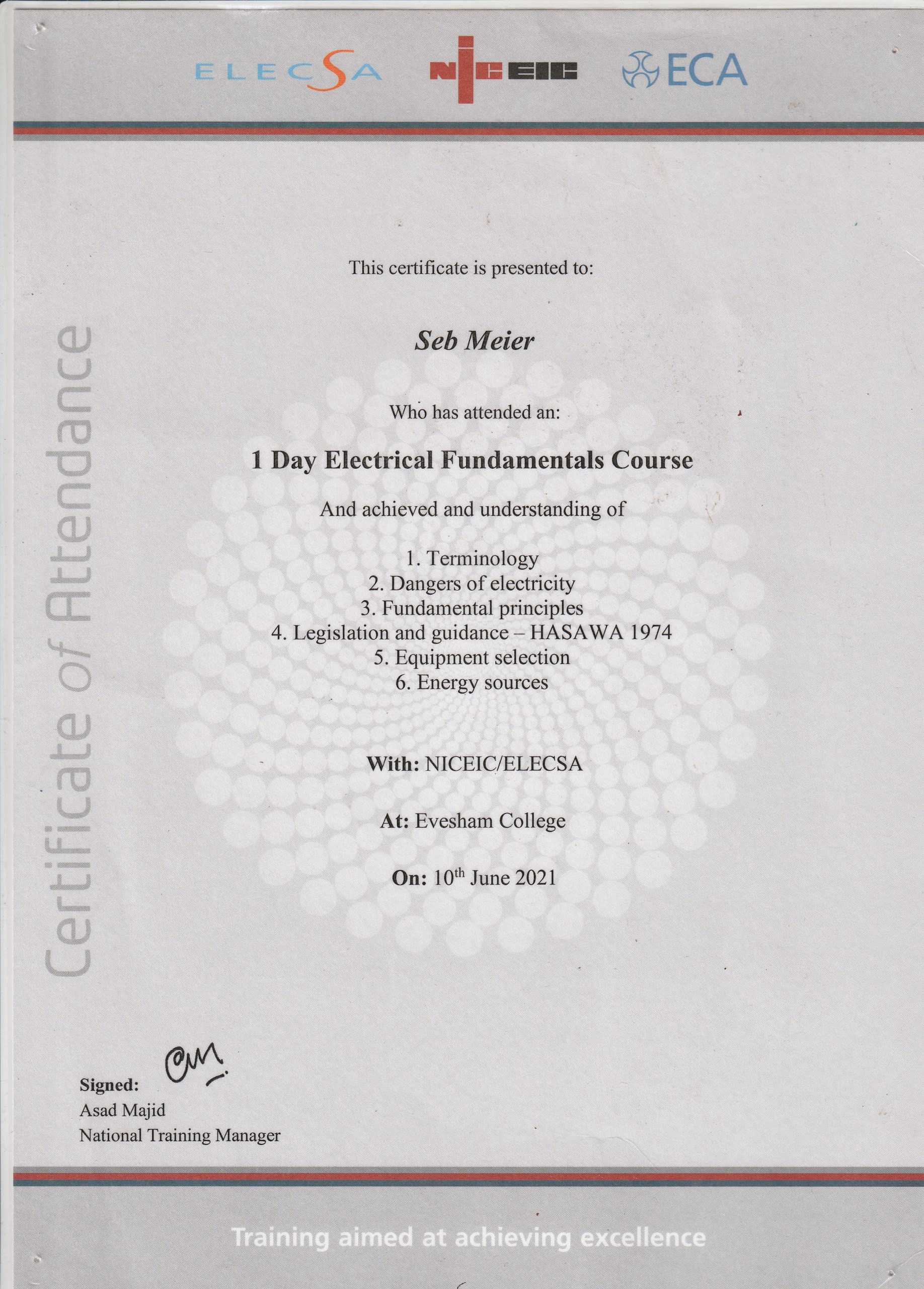NIC EIC Electrical Certificate
