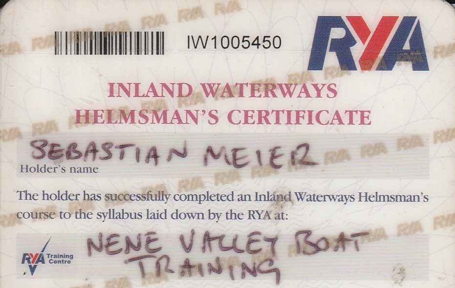 Inland Waterway Helmsman's Certificate