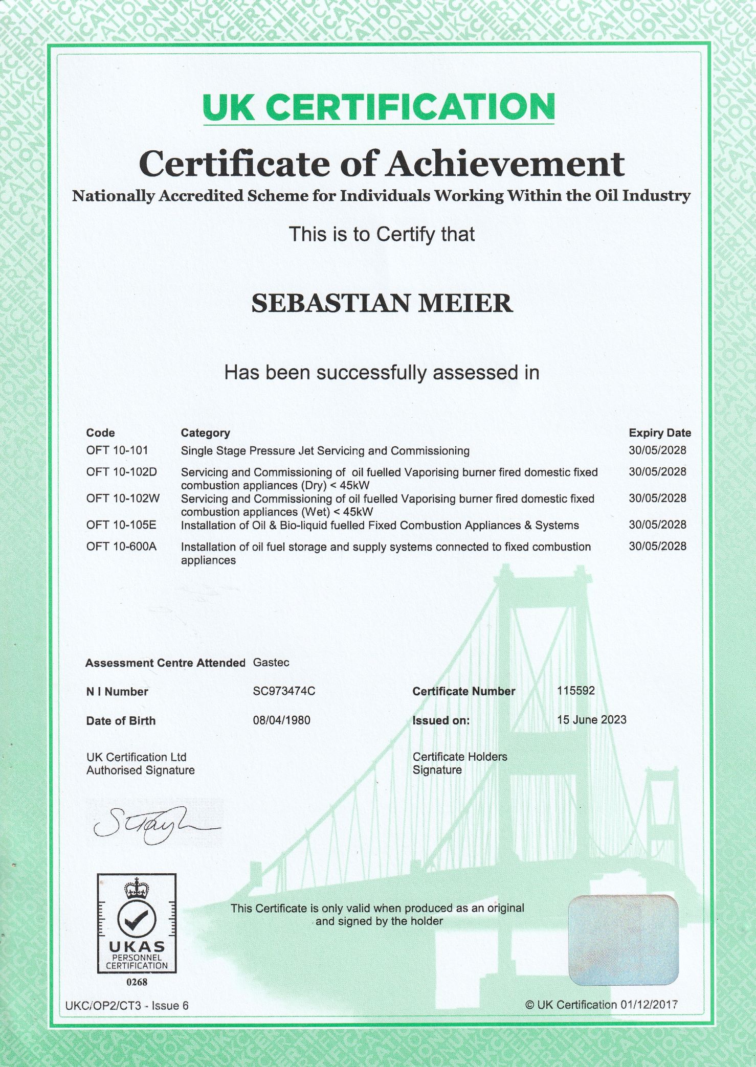 OFTEC Oil Burning Appliances Qualification