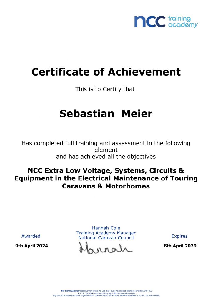 Electricians Certificate ELV 12v to 50v