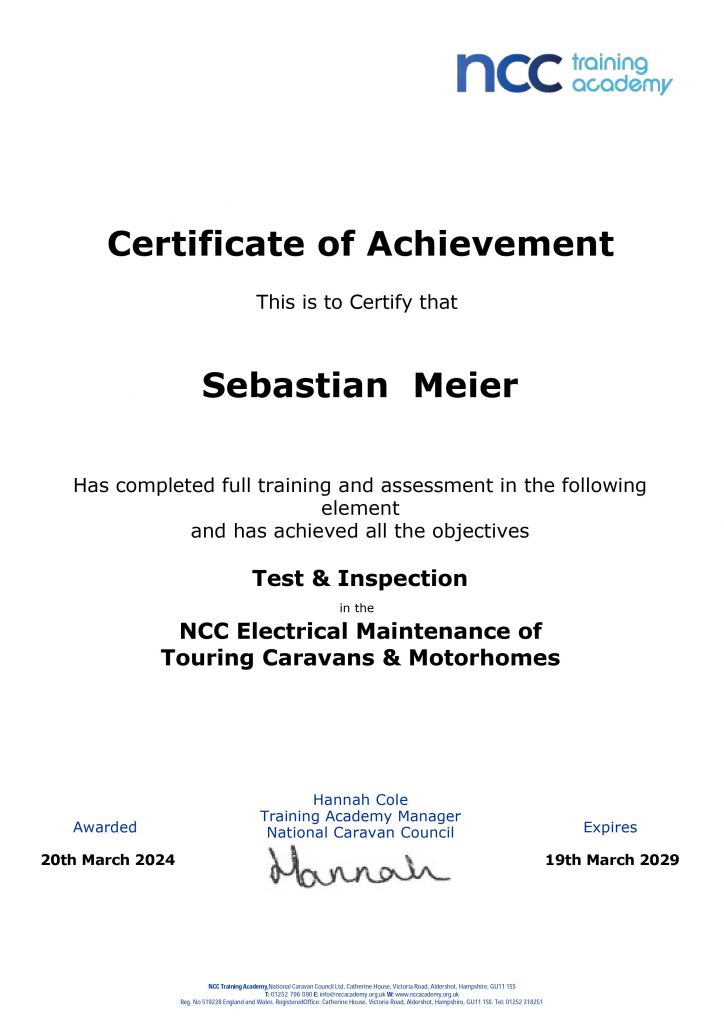 Electricians Certificate 240v