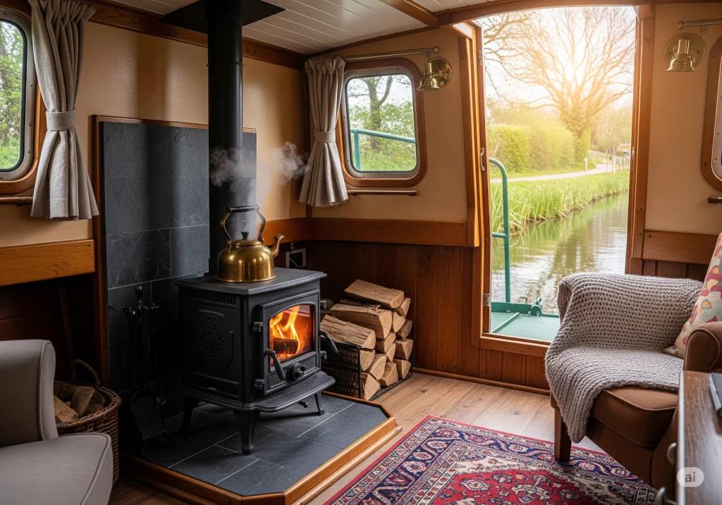 A Wood Stove on a Canal Boat