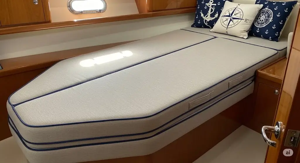 A mattress on a bed in a boat cabin. Mattresses for Boats.