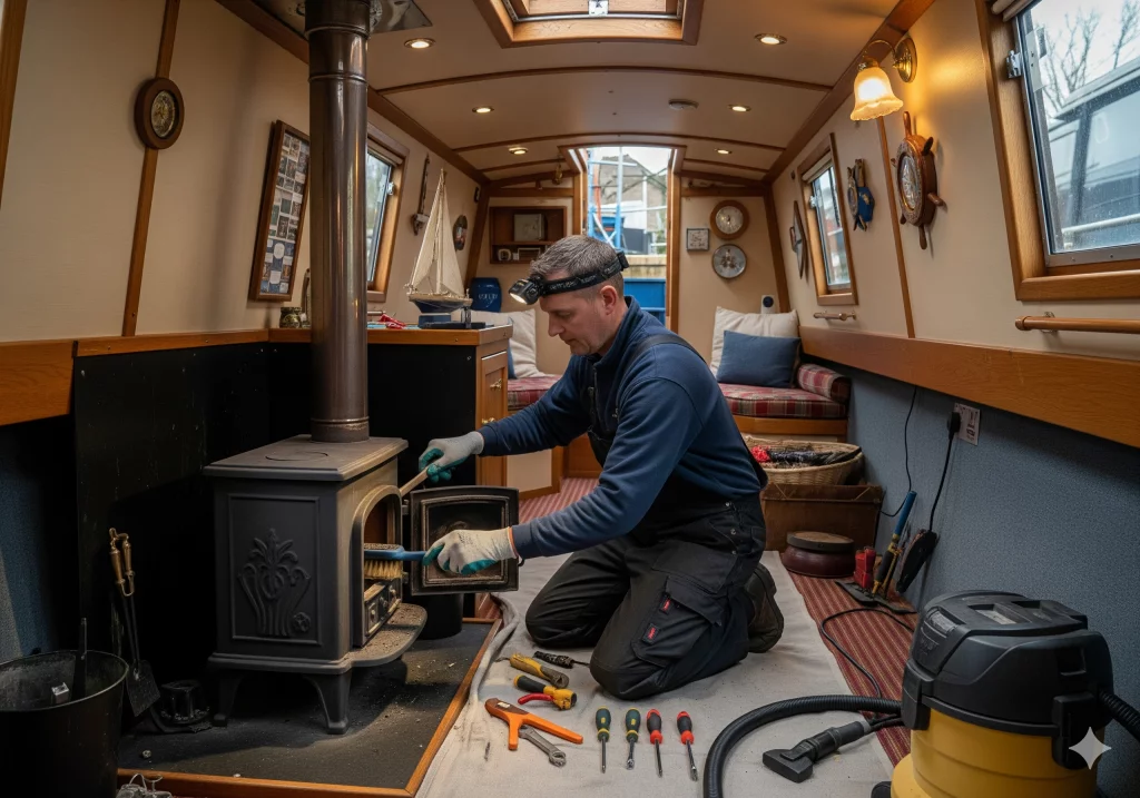 One of our Narrow Boat Stoves being serviced before autumn sets in