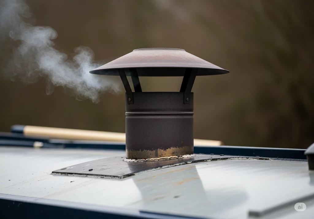 Smoke Rising from the Flue of a Wood Stove on a Boat