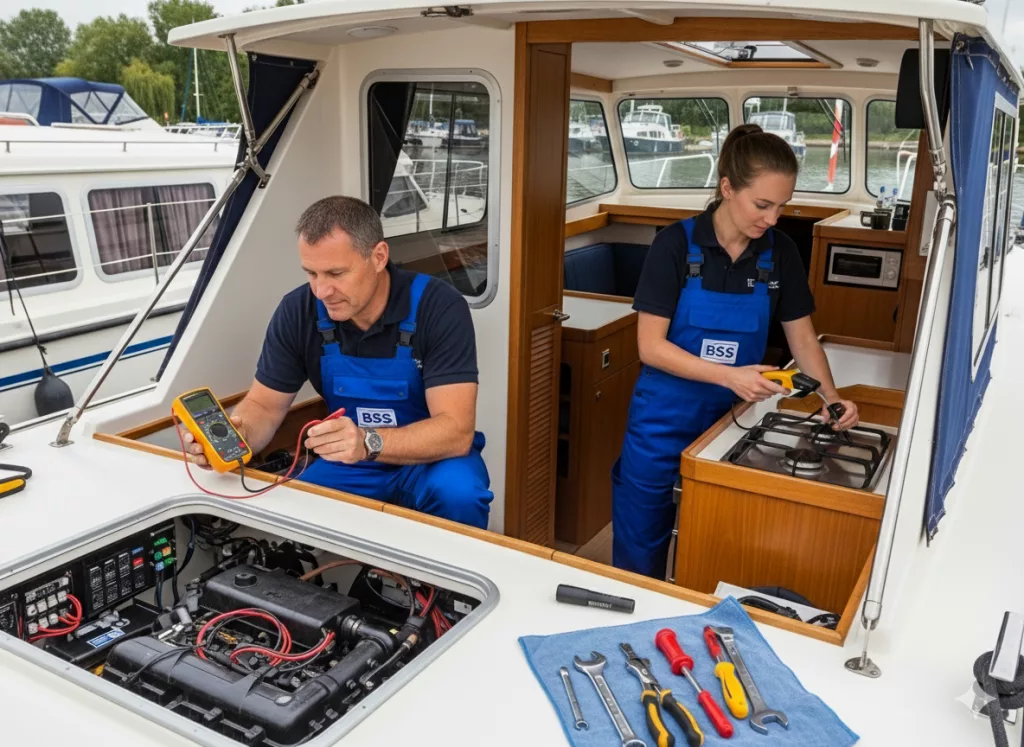 Two Boat Safety Scheme Examiners working a River Boat
