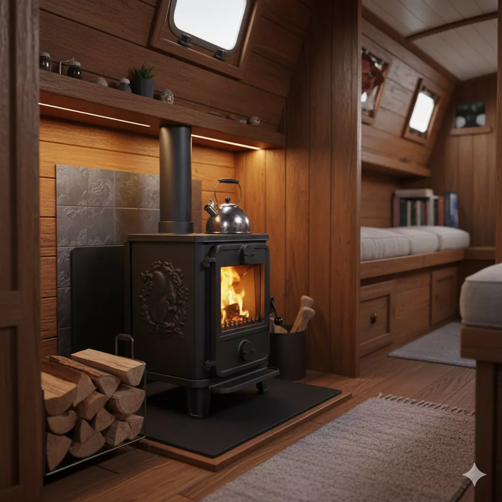 A Morso Stoves Squirrel 1412 in a boat cabin