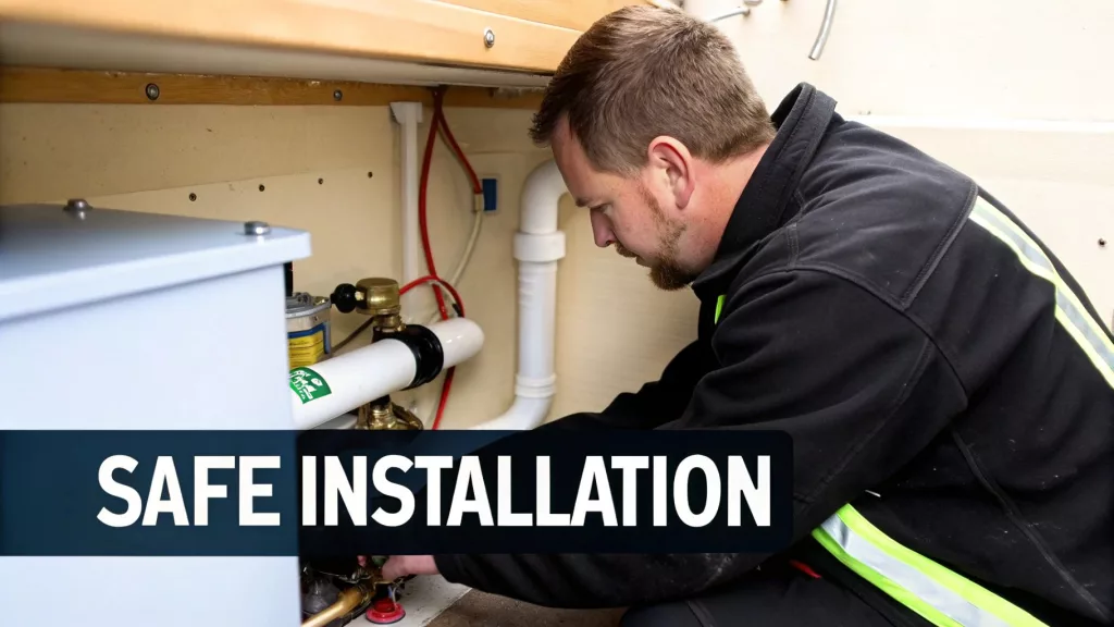 A marine engineer sepcialising in boat water heaters is working on a plumbing system