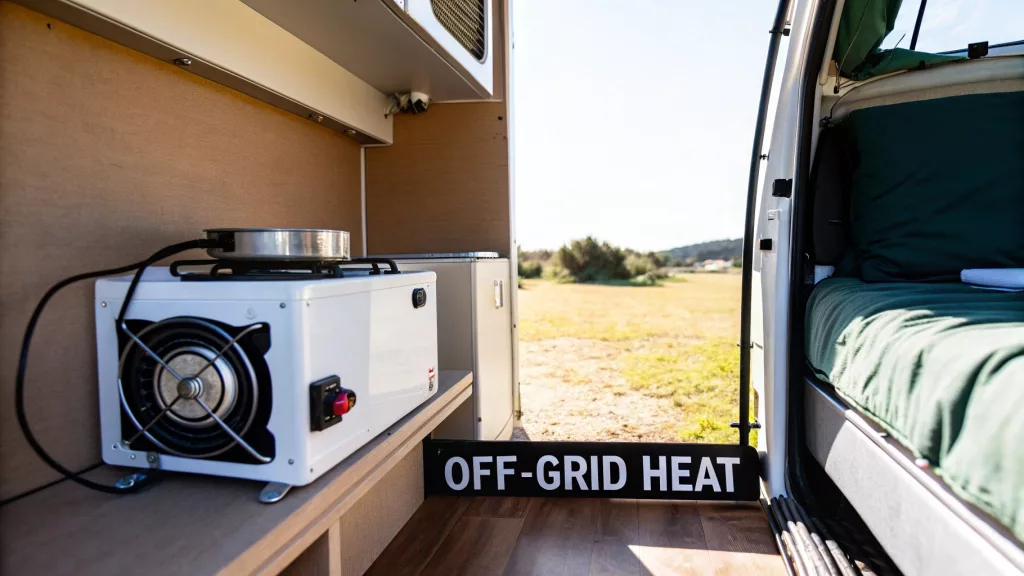An Off-Grid Heating System Installed Inside a Caravan