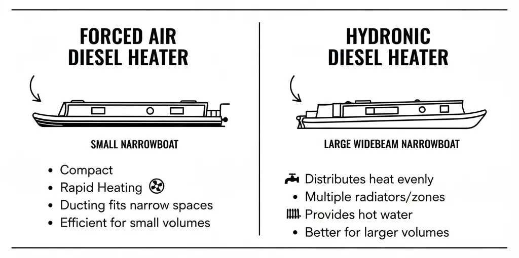 Boat Heaters Diesel Systems Infographic - Forced Air vs Hydronic