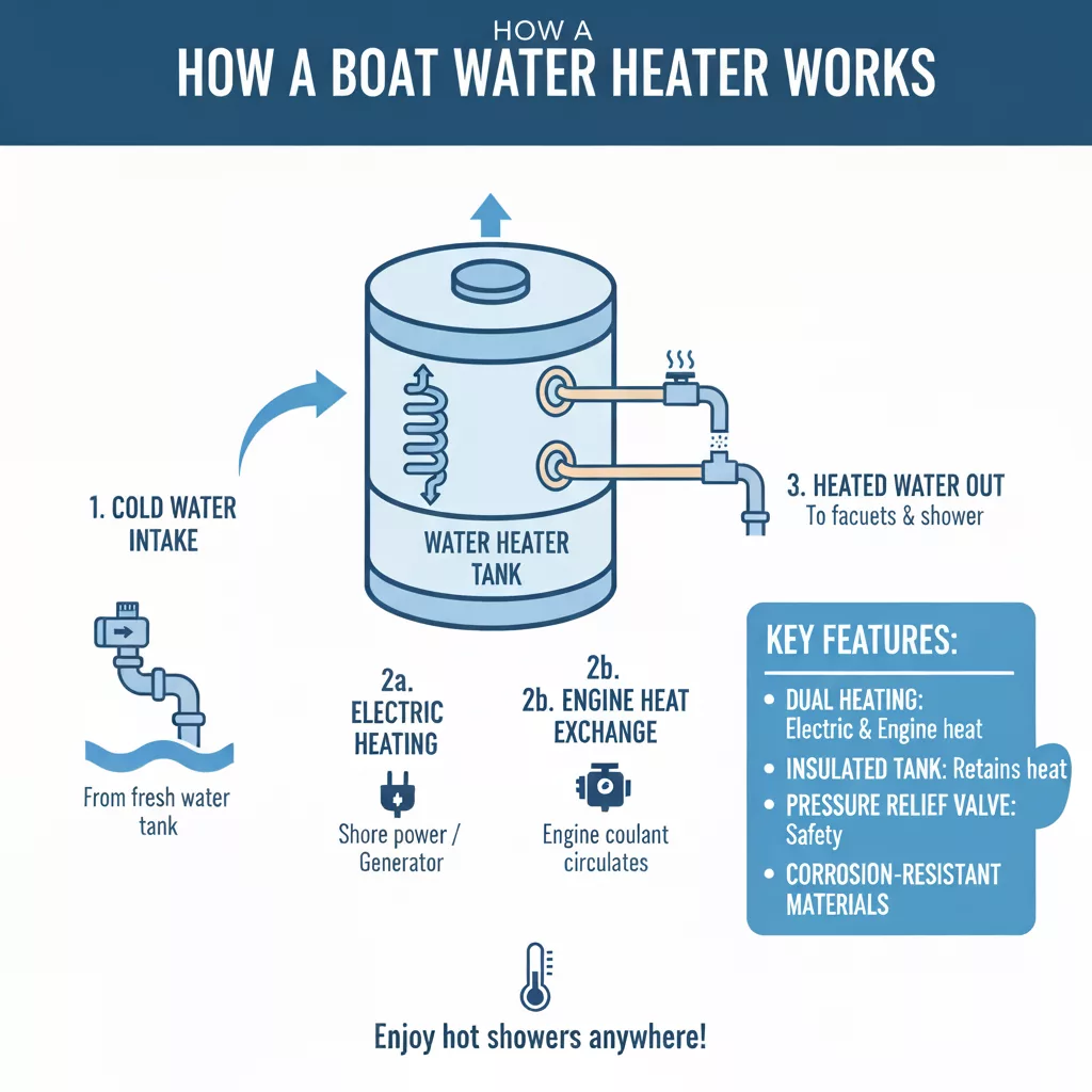 Infographic about boat water heater.